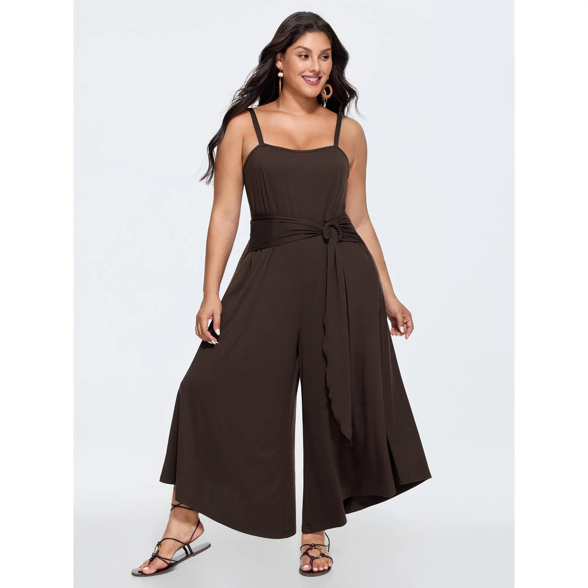 BloomChic Plus Size Solid Jumpsuit, Casual Resort Overalls in a Supersoft Polyester Spandex Blend, Relaxed Fit Garment with a Draped Neck and Pockets, Rayon