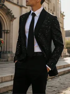 Men's All Over Print Glitter Blazer, Regular Fit Casual Comfy Long Sleeve Suit Jacket for Party Wedding Guest, Fashion Men's Dress Clothes for Spring & Fall