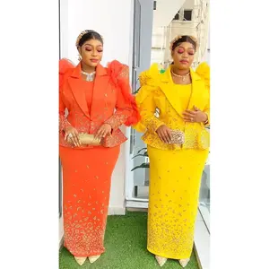 Orange Embellished Ruffle Long Sleeve Jacket & Dress Matching 2 Piece Suit Set for Wedding Guest Mother of The Bride or Groom Birthday Photoshoot Anniversary Dinner Party Reception Christmas Cocktail Holiday Womenswear Red Fuchsia Pink Plus Size 12-18