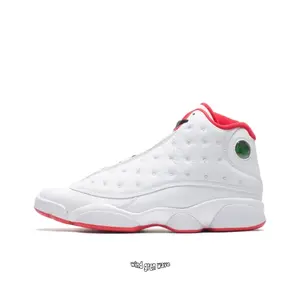 White High-Top Retro Basketball Shoes with Leather Upper, Red Lining and Outsole