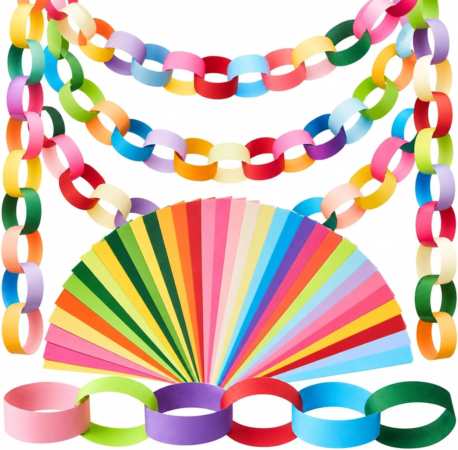 1000 Sheets Paper Chain Garland Kit, 1x8 in Colorful Paper Strips with Double-Sided Tape, DIY Party Decor for Fun to be One Birthday, Baby Shower, Classroom, Kids Party, Garden & Outdoor Celebrations