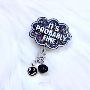 It's Probably Fine Badge Reel, Black Cloud Badge Reel, Funny It's Fine Badge Holder