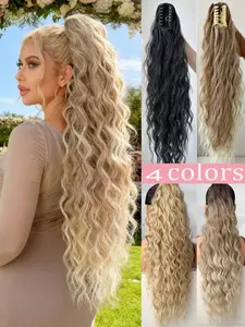 Ombre Colored Claw Ponytail Extension, 26 Inches Long Natural Water Wave, Heat-Resistant Fiber, Synthetic Curly Extensions, Synthetic Ponytail Wig for Women's Daily Use, Wavy Hairpieces