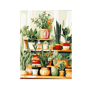 1pcs Variety Potted Plant DIY Digital Paint Kit 16x20 Inch for Beginners, Paint by Numbers Acrylic Art Set for Home Wall Decor and Gifts