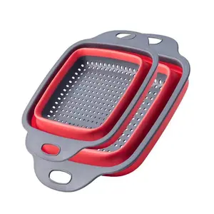 Square Collapsible Colander Set,2 Collapsible Colanders (Strainers) Set By - Includes 2 Folding Strainers (red & Grey)