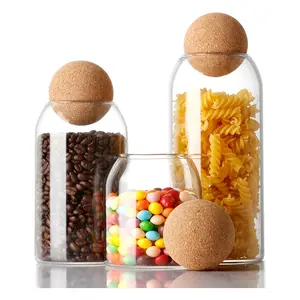 3pcs Glass Canister Set with Cork Ball Lids for Kitchen Storage