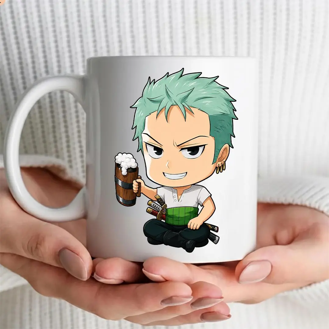 Zoro One Piece Chibi Mug, Cute Anime Coffee Cup, Pirate Swordsman Fan Gift for Manga Collectors