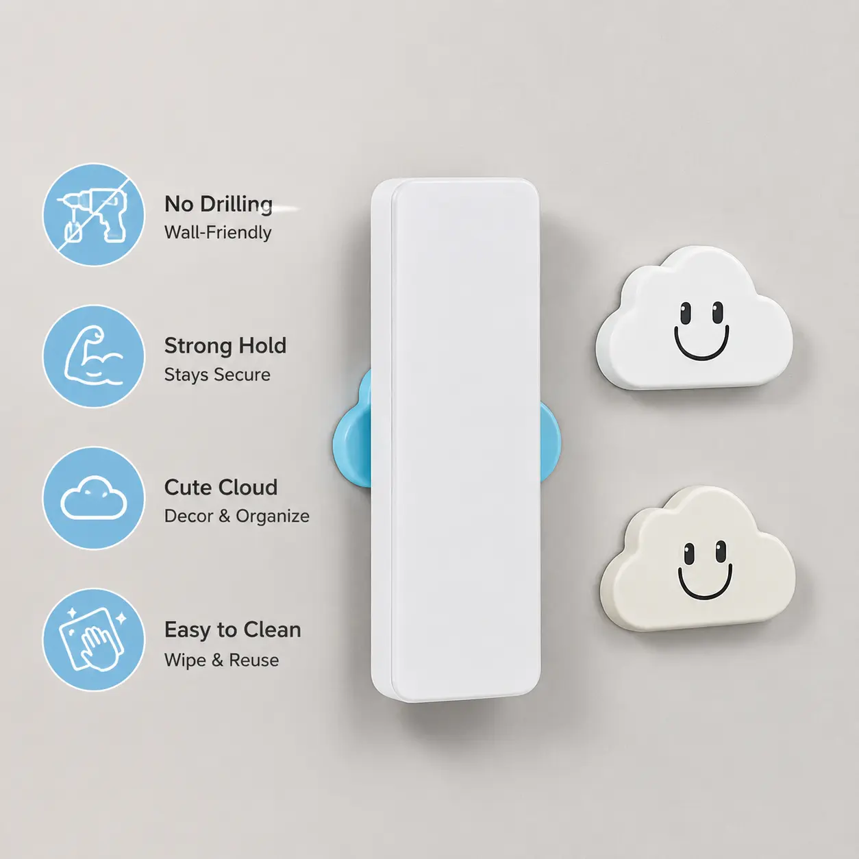 1 Count, Cloud Shaped Magnetic Wall Mount Holder No-Drill Self Adhesive Smiley Design for Storing Small Household Items Such As Remote Control Keys Scissors