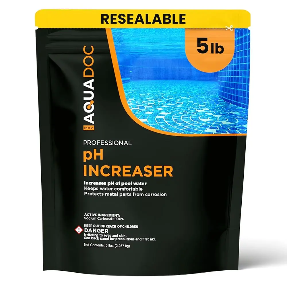 MAV AquaDoc pH Increaser for Pool Water - 5lb Pro-Grade Sodium Carbonate Soda Ash Pool Chemicals, Easy to Use, Prevents Protection & Corrosion, Made in USA