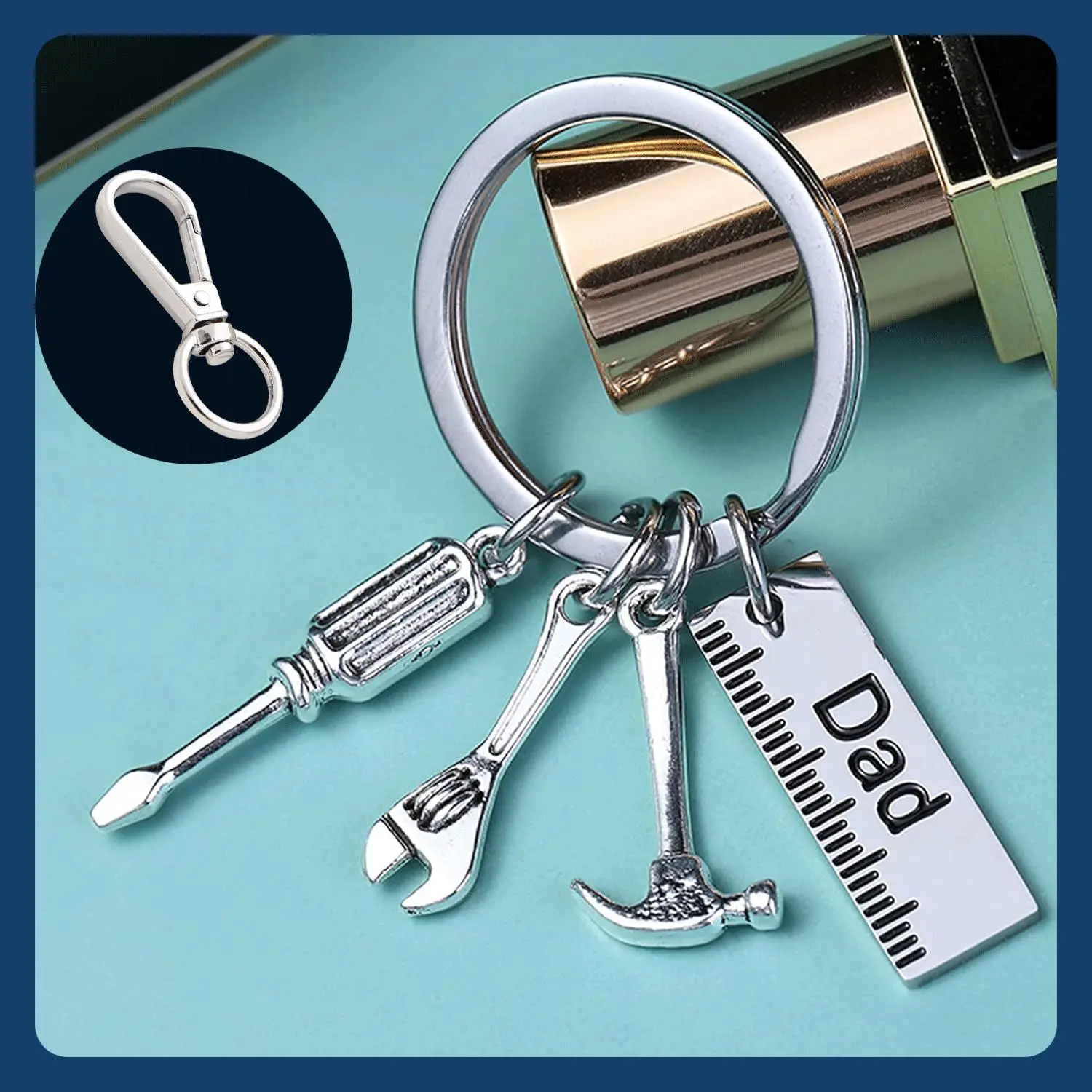 Stainless Steel Keychain for Papa, Funny Round Dad Gift with Tool Charms, Durable Fade-Resistant Present for Father's Day and Birthday