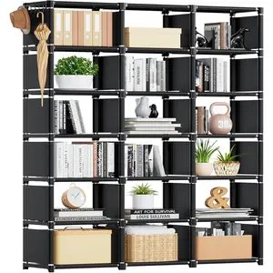 Bookcase, 18-Cube  Book Shelf, DIY Cube Storage Organizer for Bedroom, Living Room, Home Office - Black