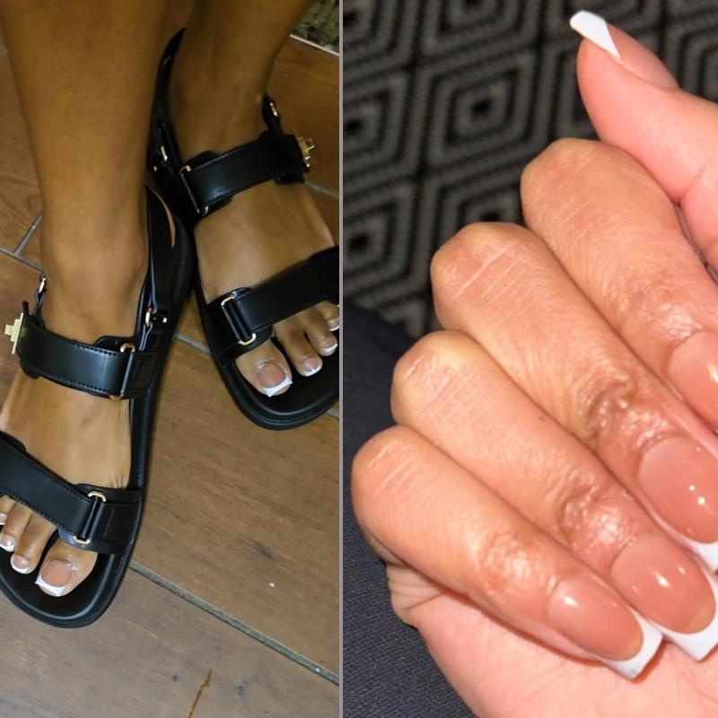 312Pcs White French Tip Press-On Nails & Toenails Set, Fake Nails Kit, Short Square Shape, Light Brown Glossy Finish Hands & Feet Nails, Detachable DIY Nail Art , Easy Application for Hands & Feet, Nail Art Supplies, Elegant Nail, Durable Pressons