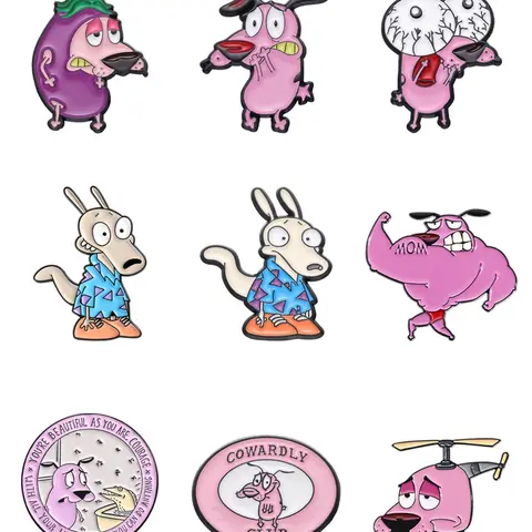 9-Piece Retro Anime Character Enamel Pins Set, Humanized Costume Exaggerated Emotion Iconic Design, Colorful Bad Dog Hero Fan Collection, Metal Pin, Collectible Pins, Drop Set Pins