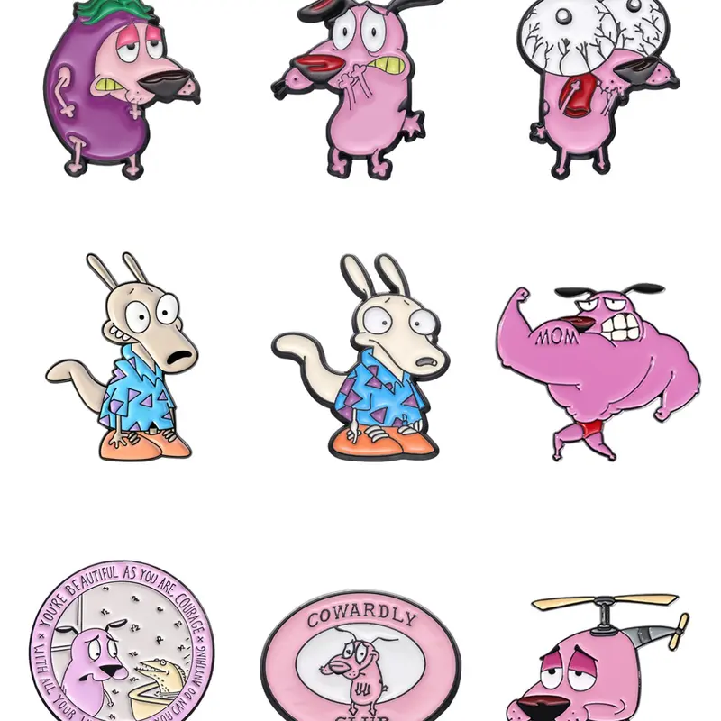 9-Piece Retro Anime Character Enamel Pins Set, Humanized Costume Exaggerated Emotion Iconic Design, Colorful Bad Dog Hero Fan Collection, Metal Pin, Collectible Pins, Drop Set Pins