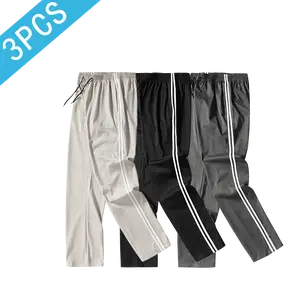 Men’s lightweight casual cargo pants with durable multi-functional pockets, straight loose fit, adjustable elastic waistband drawstring, side stripe design, suitable for spring and summer wear.