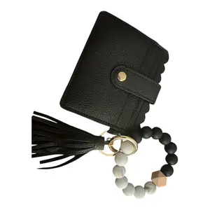 Black Beaded Wallet with Tassel bag smart