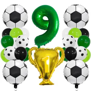 9th Birthday Sports Balloon Kit Green Soccer & Football Foil Balloons for Kids Party Decor