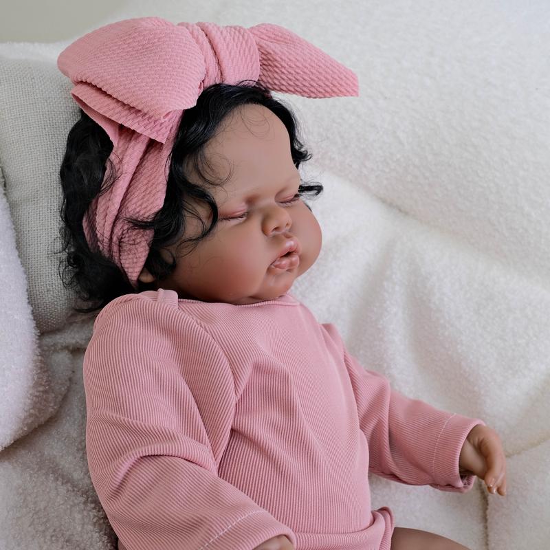 Reborn 19 Inch 48 cm Realistic Reborn Baby Doll Mixed Race Black Girl Toddler Biracial African American Chubby Reborn Doll with Hair Ultra Lifelike Baby Doll for Kids & Collectors