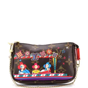 Pre-owned Louis Vuitton Canvas Coated Clutches & Wristlets Pochette Accessoires Limited Edition Vivienne Xmas Monogram Canvas Mini by Rebag