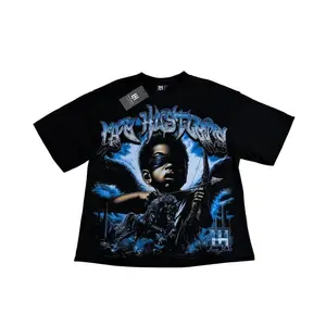 "Life Hustlers “Warrior Girl” Black/Blue Graphic Tee, Gothic Y2K Streetwear Oversized T-Shirt, Black Unisex Cotton Top 2026