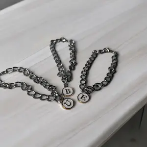 White and Silver Initial Charm Bracelet Jewelry for Women