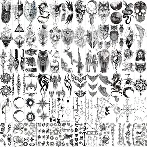 Rechal 72 Sheets Tiny Temporary Tattoos Stickers, Fake Tattoos That Look Real And Last Long, Tattoos Include Black Scary Wolf Lion Tiger Skeleton Skull Tattoos