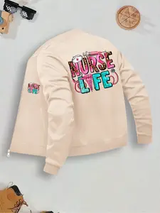 Women's Workwear Zipper Nurse Jacket, Comfortable Fashionable Work Uniform, Long Sleeve Fitted Design, Casual Fall & Winter Style