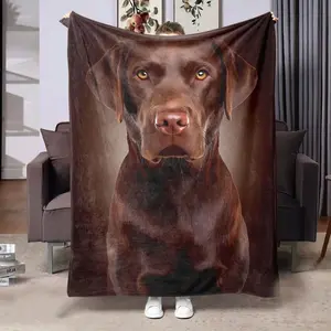 1Pc Chocolate Labrador Retriever Fleece Throw Blanket - Soft, Fluffy & Warm With Brown Labrador Print, Ideal For Sofa, Bed, Or Office - All-Season Comfort, Machine Washable, Realistic Pet Design