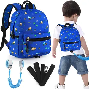 Toddler Backpack Leash, Mini Child Backpack with Anti Lost Wrist Link, Cute Kids Backpack Leash Walking Harness for Outdoor Travel, Small Excavator Backpack Tether for Baby Boys Girls Ages 1-3