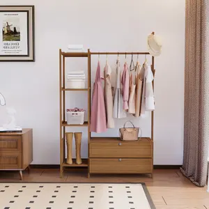 Clothing Rack with Shelves,39.4inch Width Clothing Rack,Natural Clothes Rack Hanging,Solid Thickened Garment Rack with Drawer