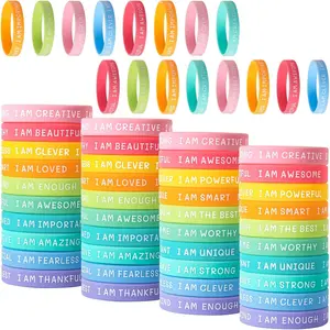 60 Pieces Inspirational Rubber Wristbands Fun Motivational Bracelets for Kids Students Back to School Gifts