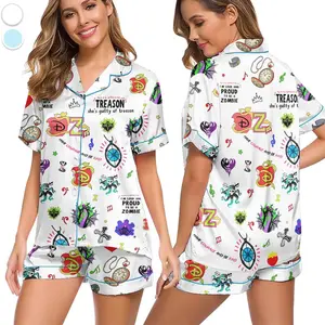 Unwind Studio Descendants Zombies Pajama Set Worlds Collide Tour Inspired Sleepwear Dawn of the Vampires PJs Summer Festival Matching Family Outfit 100% Polyester Herringbone Satin