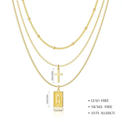 Tewiky 3pcs Letter/Cross/Satellite link Necklace Set For Women Trendy Dainty Initial Necklace Layered Choker Pendant Necklaces For Women Name Necklace Personalised Gift trending jewellery For Easter