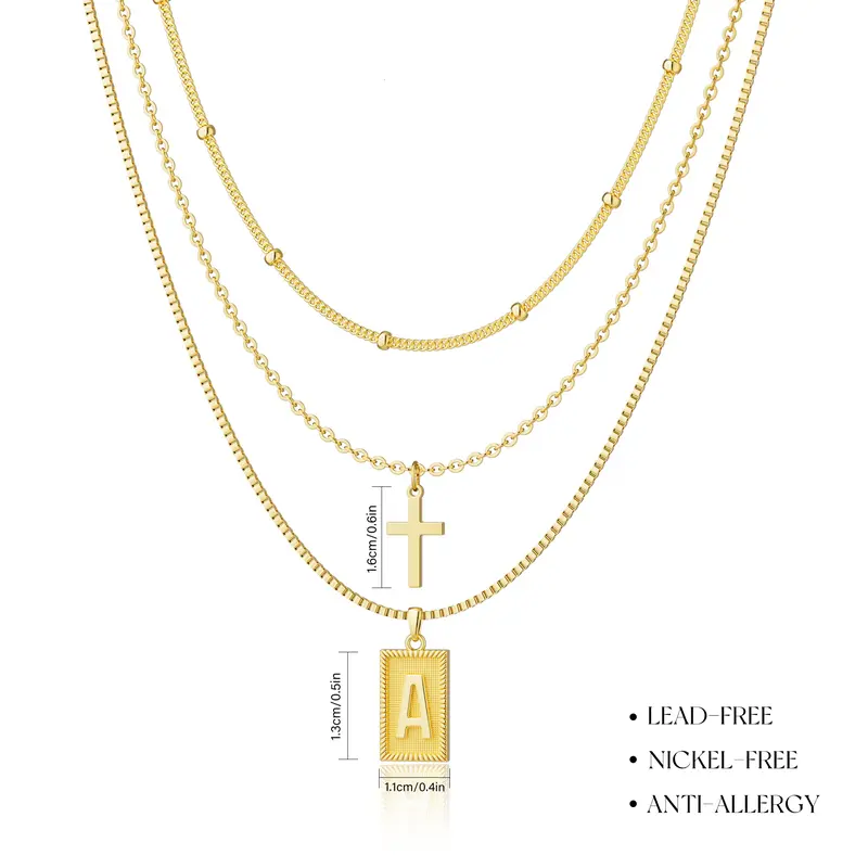 Tewiky 3pcs Letter/Cross/Satellite link Necklace Set For Women Trendy Dainty Initial Necklace Layered Choker Pendant Necklaces For Women Name Necklace Personalised Gift trending jewellery For Easter