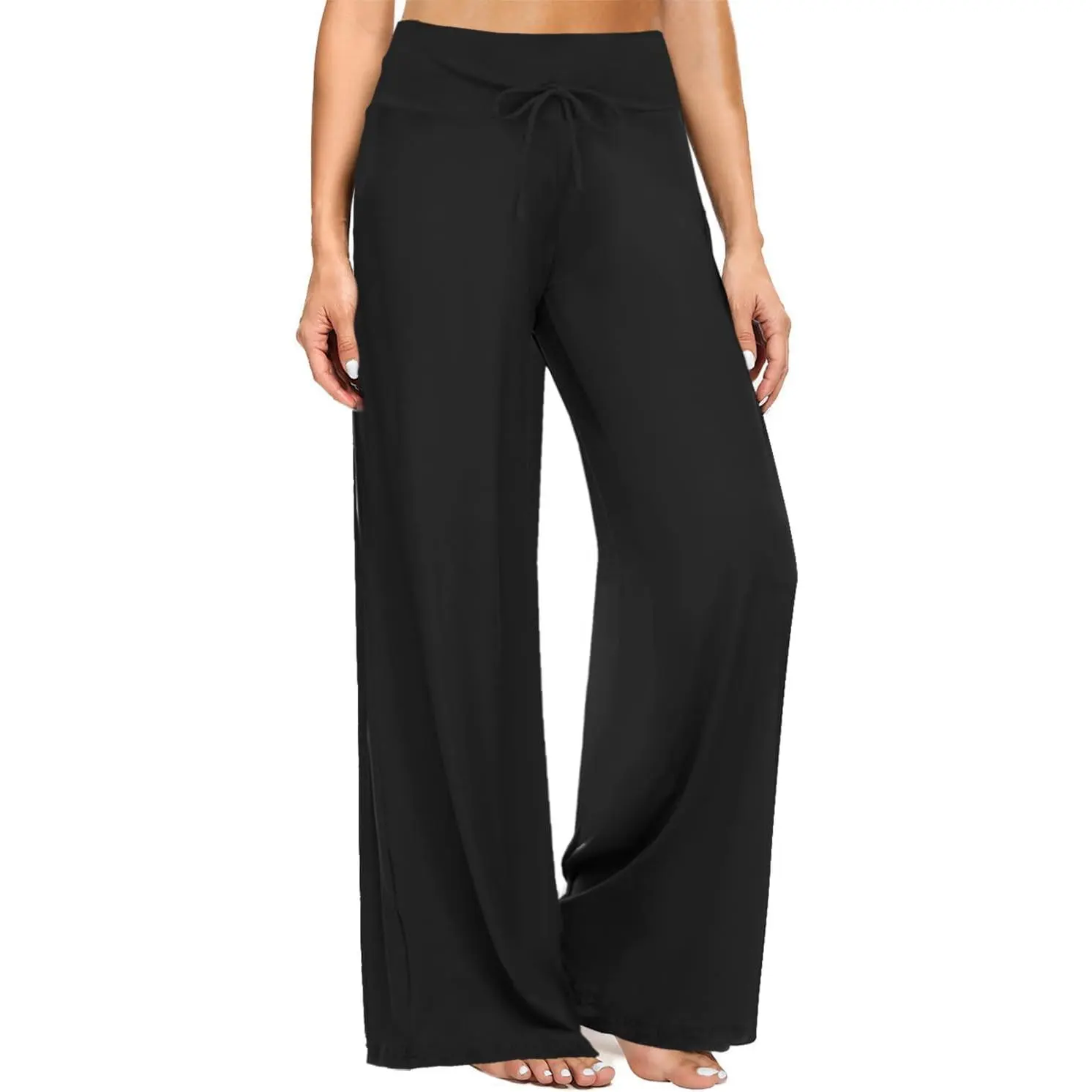 Wide Leg Pants for Women, 30" Inseam Flowy Palazzo Yoga Pants, Lounge Comfy Casual Drawstring Maternity Trousers with Pockets / No Pockets Options