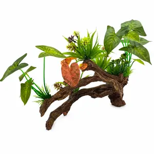 Driftwood with Simulated Aquatic Plants – Aquarium Decoration Ornament