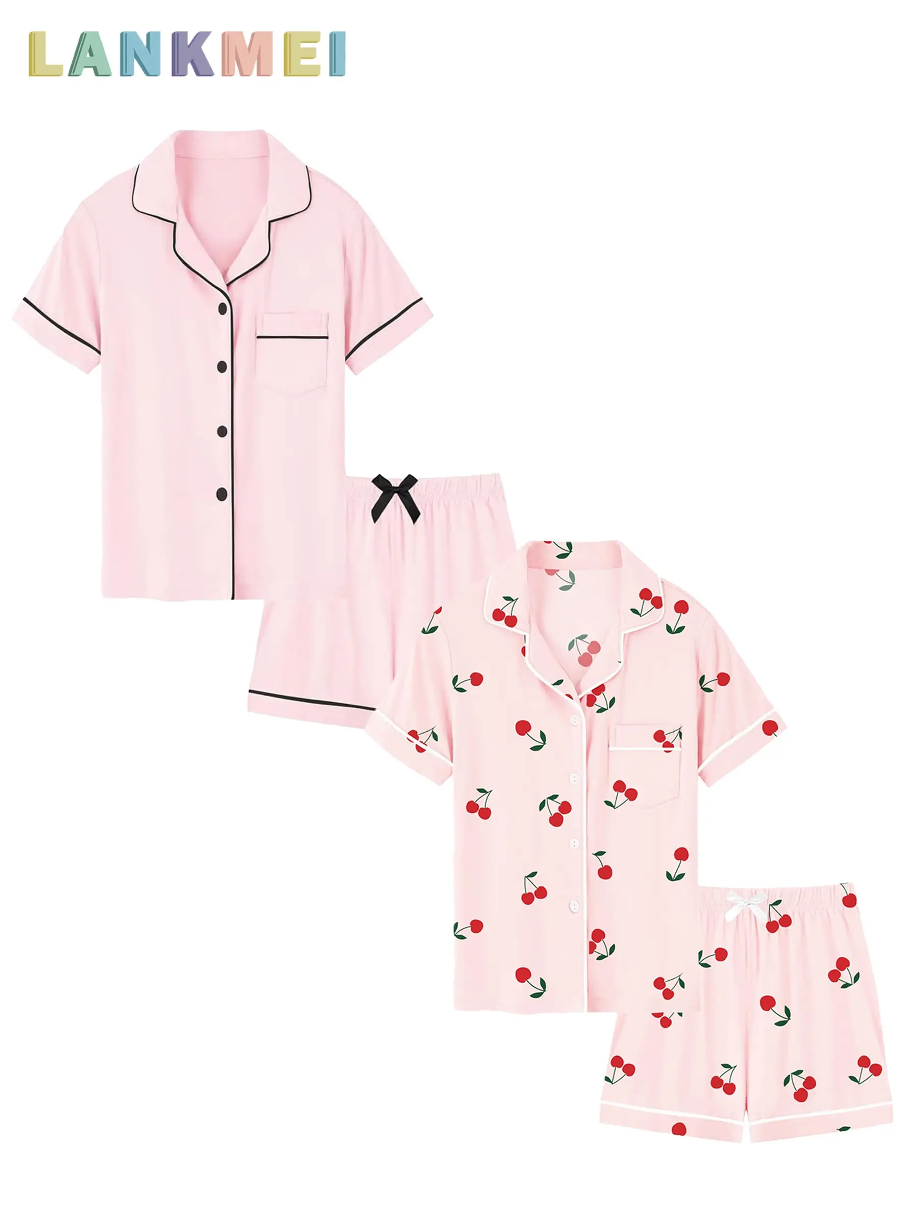 Girls' 100% Cotton 2-Pack Short Sleeve Pajama Set - Cute, Soft, Breathable Summer Sleepwear with Thanksgiving, Leopard, Graphic Prints for Birthdays