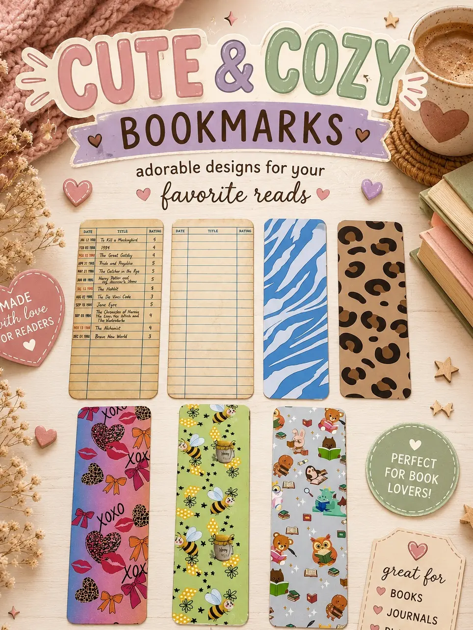 Cute and Cozy Bookmarks | Cute Reader Gifts | Cozy Aesthetic Bookmarks for Books, Journals & Planners