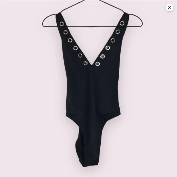 LA Hearts black plunge metal grommet one piece swimsuit Size XS