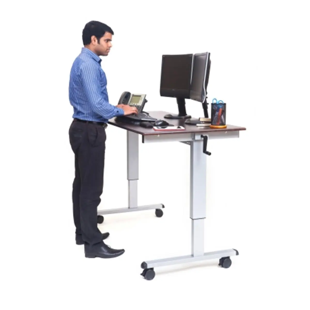 212 MAIN Crank-Adjustable Stand-Up Workstation, Steel Frame, Caster Base, 29-42.75" Adjustable Height Range, Height 29-42.75", Height Adjustable Desks, Posture Adjustable Desks