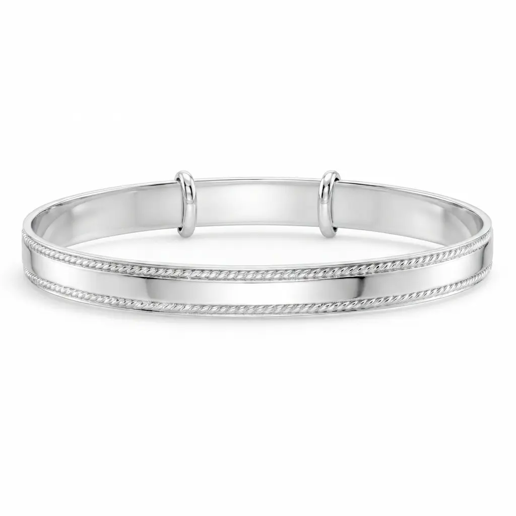 6" Adjustable Edged Bangle Kids / Children's / Girls Bracelet Girl- Sterling Silver