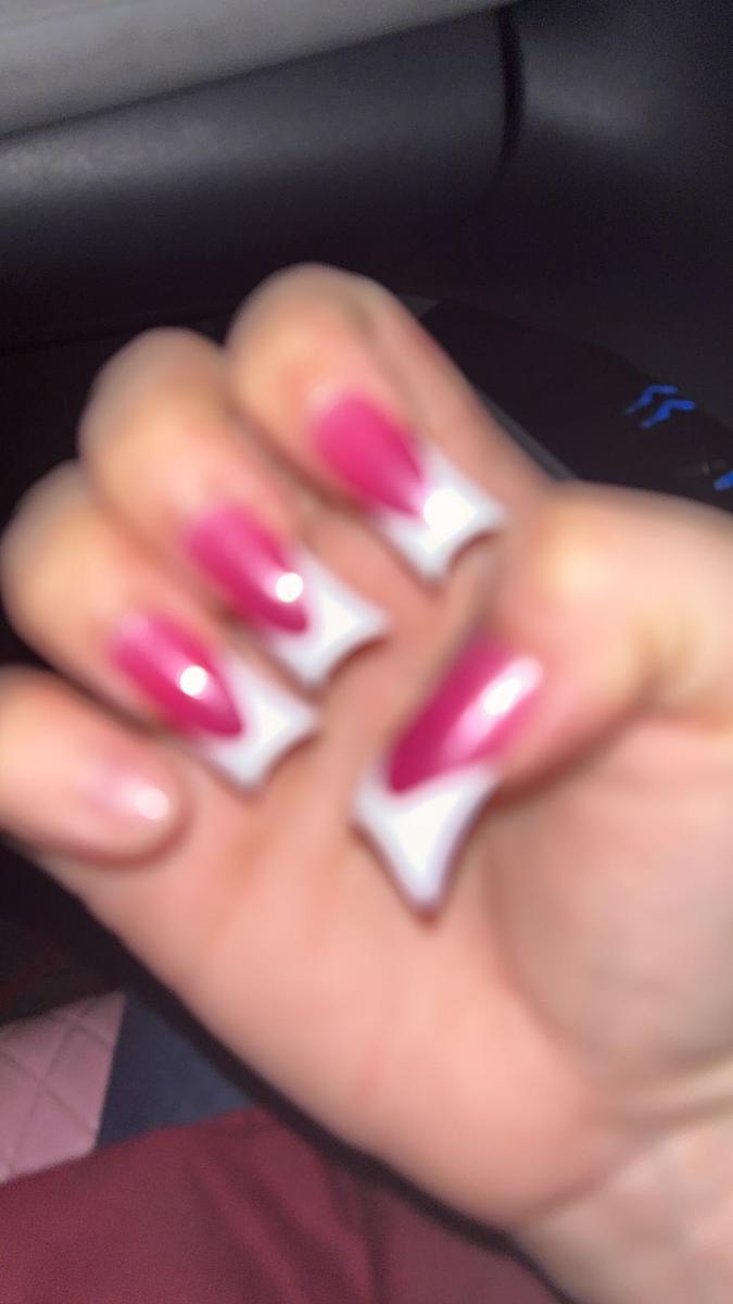 Item: Medium White French Tips ROSE PINK with Moon Curve