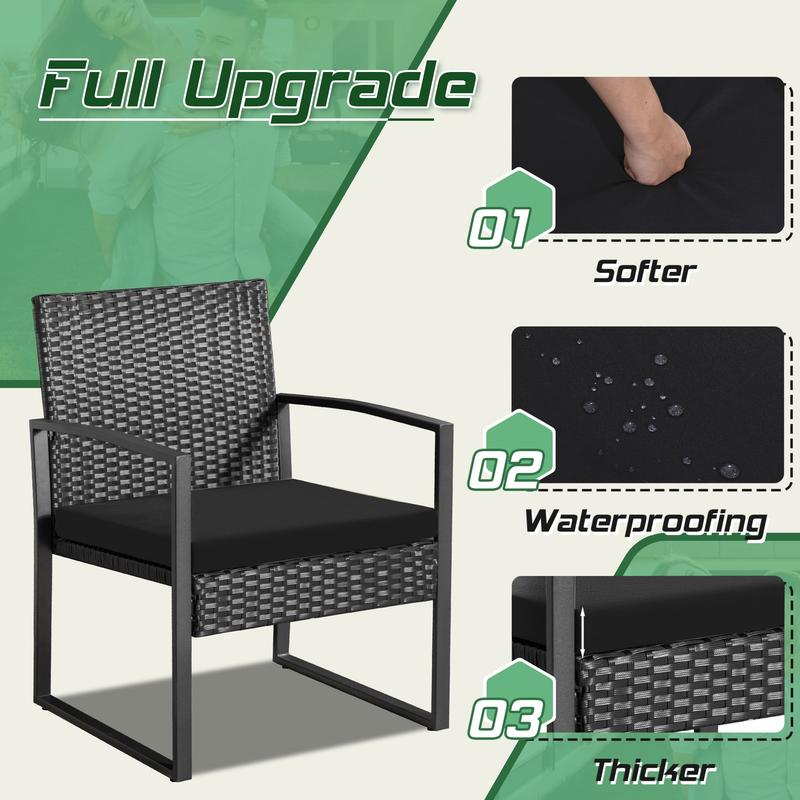 HOMALL Patio Furniture 3-Piece Set Casual Wicker Chair Bistro Chair with Coffee Table