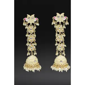 White Kundan Long earring With Jhumka
