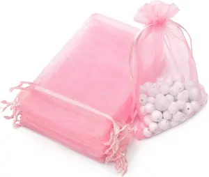 100PCS 4X6Inch (10X15Cm) Drawstring Organza Jewelry Favor Pouches Wedding Party Festival Gift Bags Candy Bags (Pink)