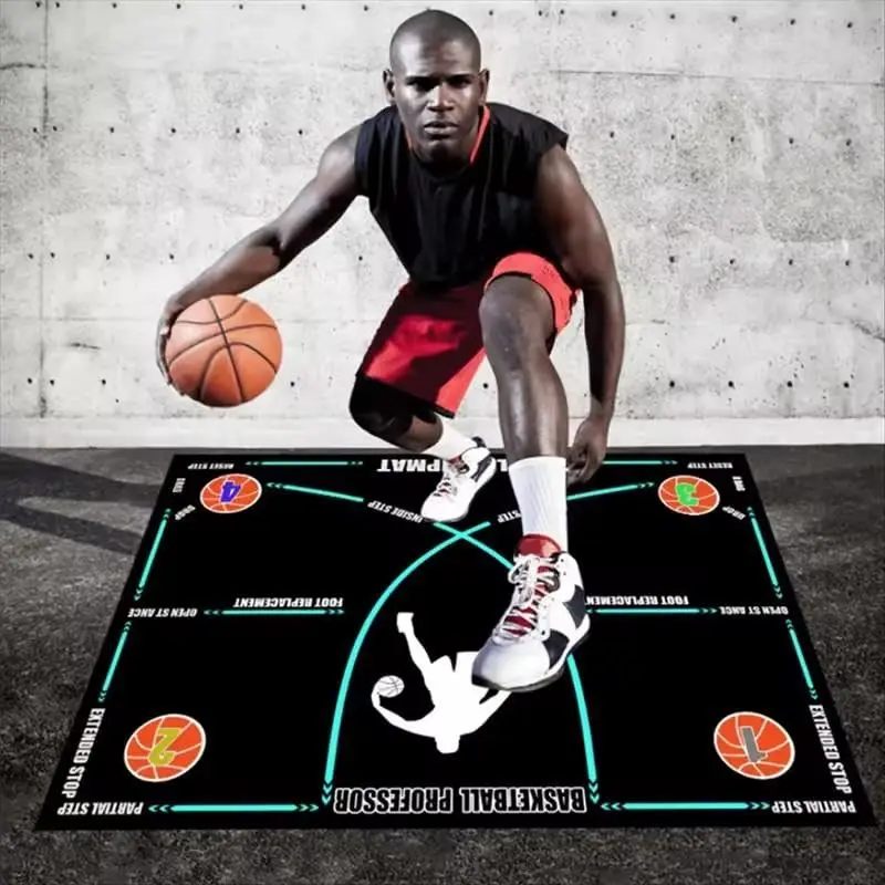 Basketball Footstep Training Mat Non-Slip Silent Rubber Agility Mat for Dribble Skills, Basketball Footwork Trainer, Durable Silent Skill Development Prop to Improve Dribbling Skills for All Ages, Indoor/Outdoor Use