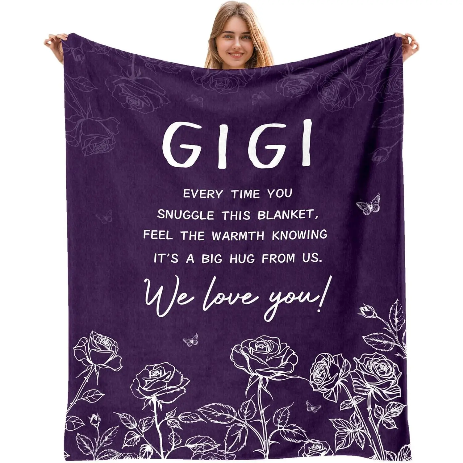 Gigi Grandma Style Blanket 50"x60" - Personalized, Custom Graphic, Flowers Blankets - Birthday, Christmas Gifts from Grandkids for Gigi Grandma, Personalized Blankets