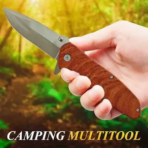 Tactical EDC Outdoor Razor Knife – Quick-Open Stainless Steel Blade with Wood Handle | Multifunctional Tool for Camping, Survival & Daily Carry | Cool Stuff Gadget & Gift for Men