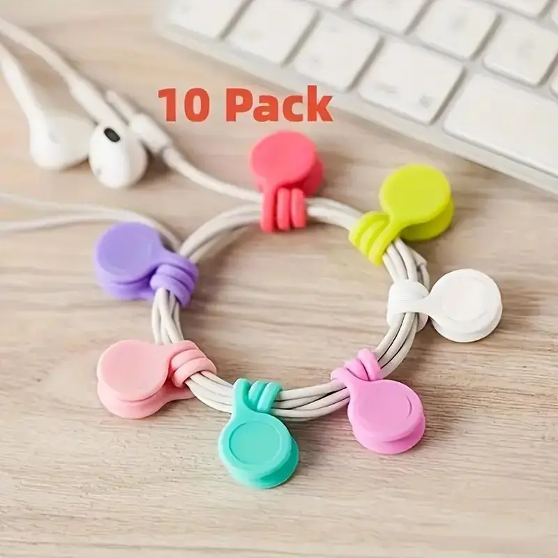 Random Color Magnetic Cord Organizer, 10pcs Reusable Silicone Twist Tie Cable Management for Bundling and Organizing Fixed Items, Data Cable Holder, C