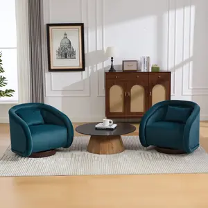 Aobtkel®Swivel Accent Chair, 360-degree Swivel Barrel Chair with Velvet Fabric Upholstery, Comfy Pumpkin-Shaped Swivel Chair for Living Room, Bedroom, or Office#Summervibes